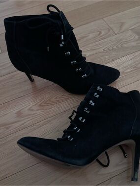 Vince Camuto Black Suede Lace-Up Ankle Booties